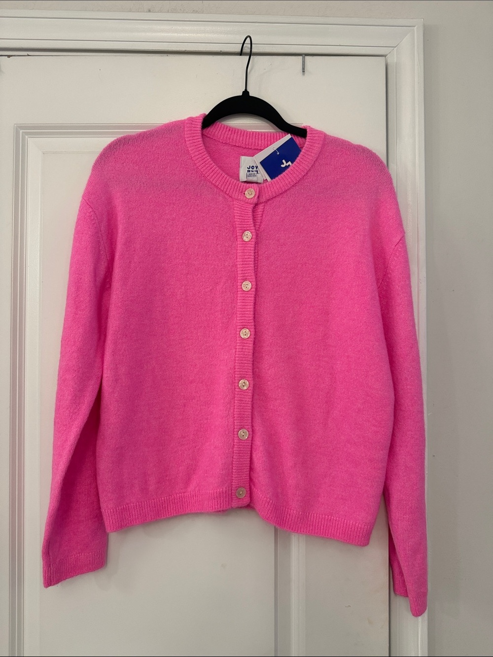 JoyLab Hot Pink Button-Front Crewneck Cardigan
